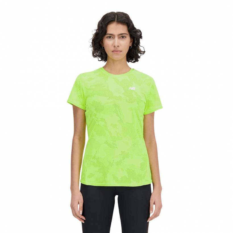 Koszulka New Balance Q Speed Jacquard z krótkim rękawem Zielona Limonka Damska