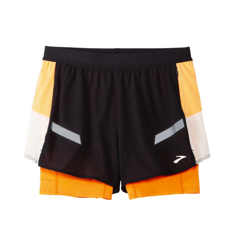 Damskie Szorty Brooks Run Visible 4" 2w1 2.0 Czarno-Pomarańczowe