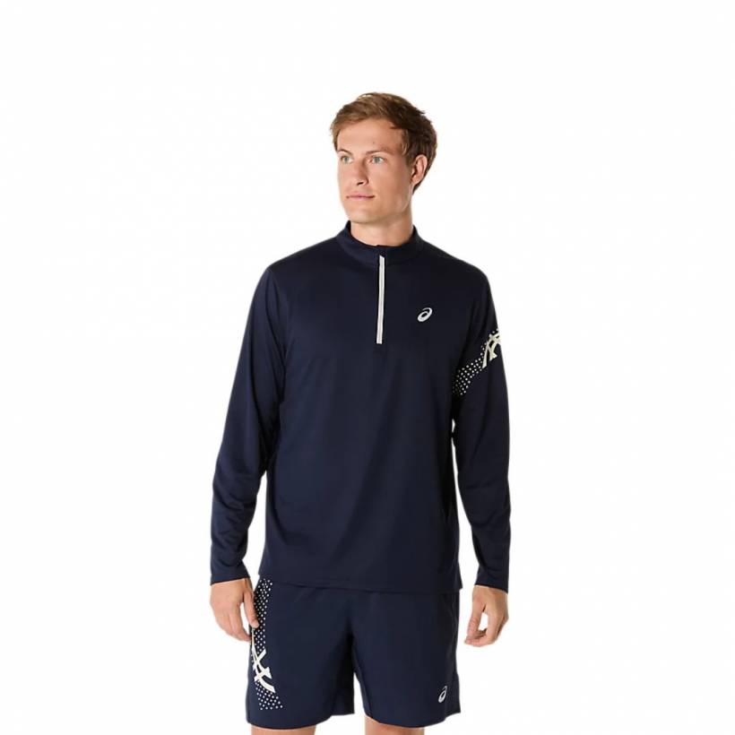 Camiseta Asics Icon LS 1/2 Zip Manga Larga Azul