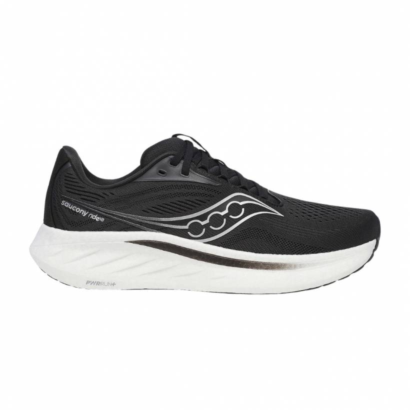 Ténis Saucony Ride 18 Wide Preto Branco SS25