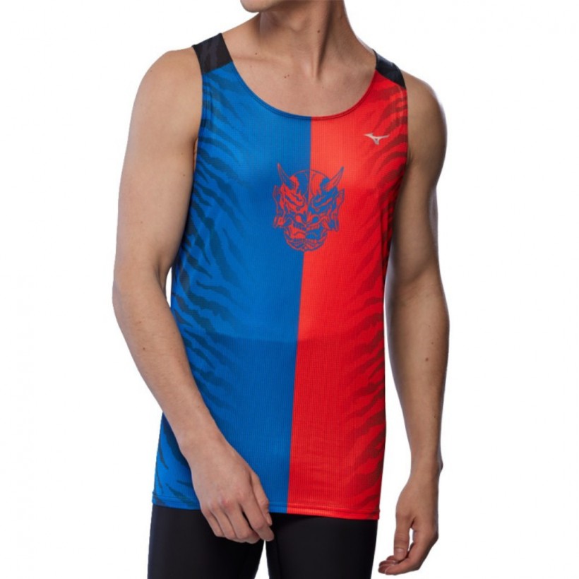 Camiseta Mizuno DryAeroFlow Graphic Sin Mangas Oni Azul Rojo