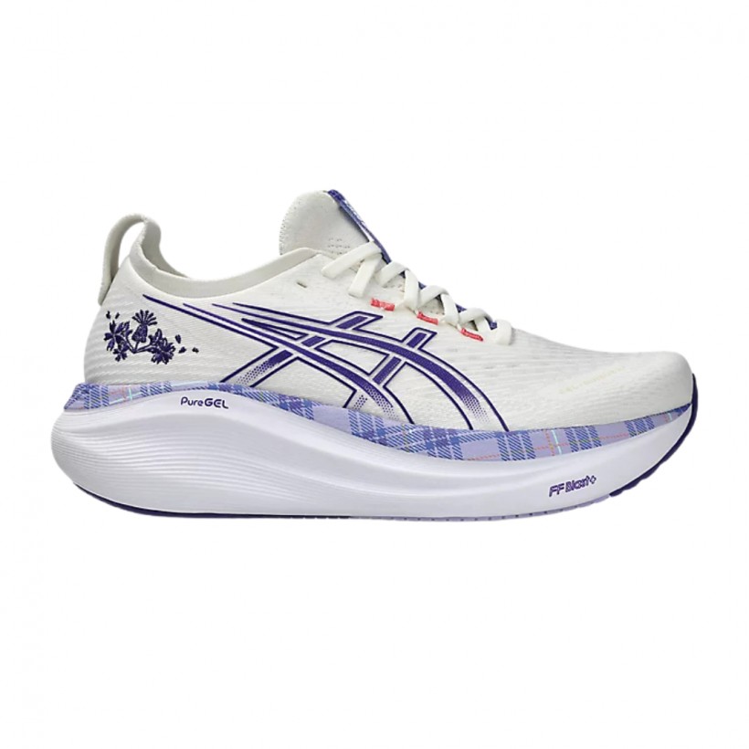 Zapatillas Asics Gel-Nimbus 27 by Eilish McColgan Blanco Morado SS25 Mujer