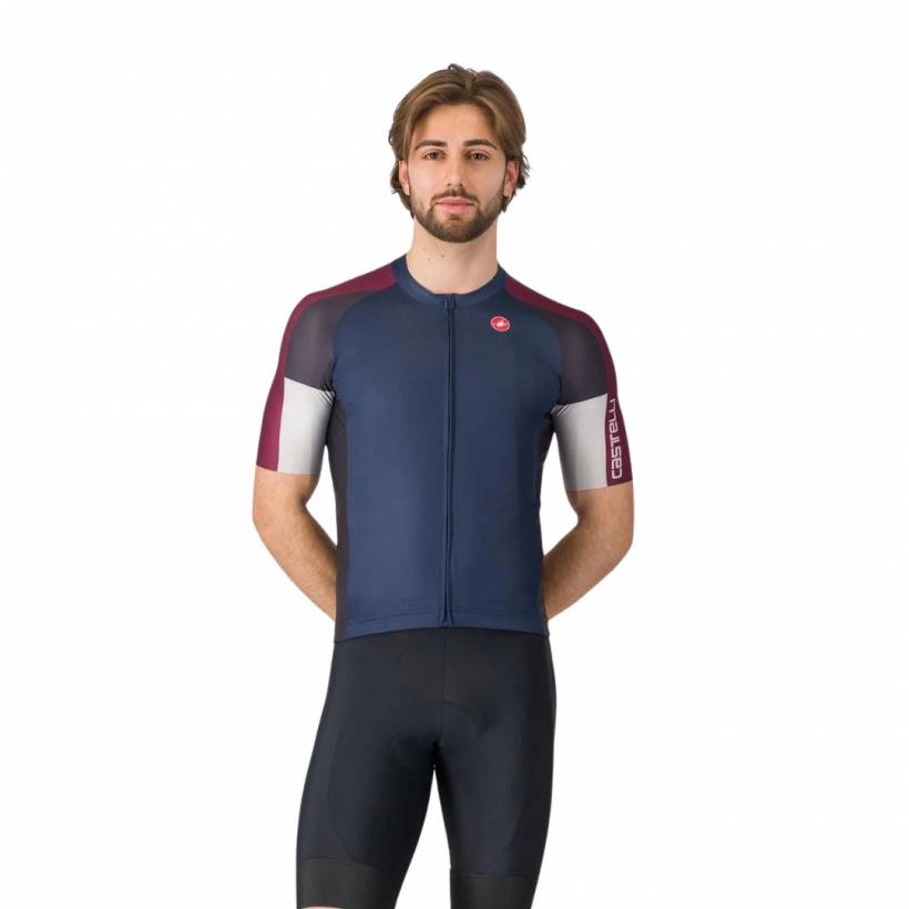 Maillot Castelli Entrata 6 Manches Courtes Bleu Rouge
