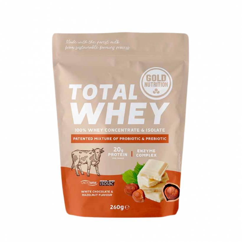 Proteína GoldNutrition Total Whey Chocolate Blanco y Avellana 260g